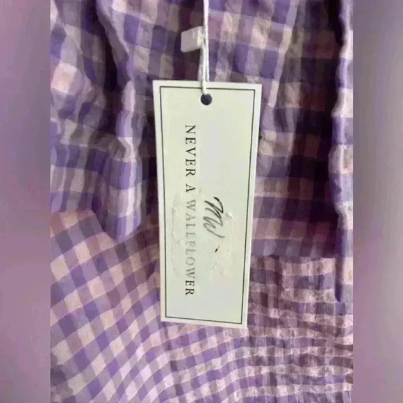 NEVER A WALLFLOWER Women's One-Shoulder MIDI Dress Purple Gingham Checkered Med - Picture 7 of 9